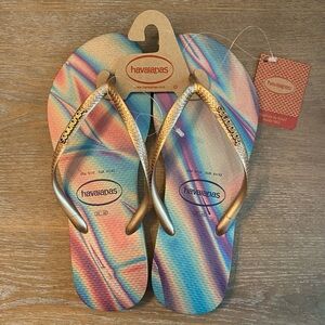 HAVAIANAS Slim Iridescent Flip Flop Sandals - Sand Grey